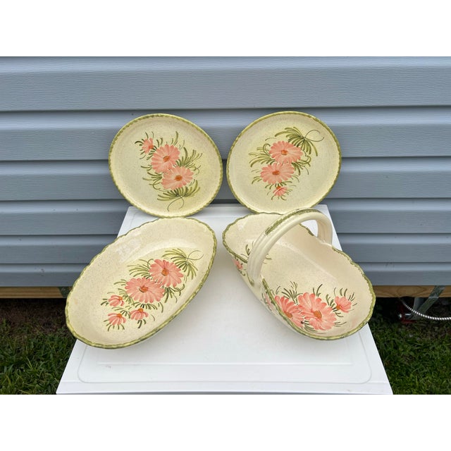 Vintage Floral Serving Bowl & Plates - Signed Set of 4 For Sale In West Palm - Image 6 of 12