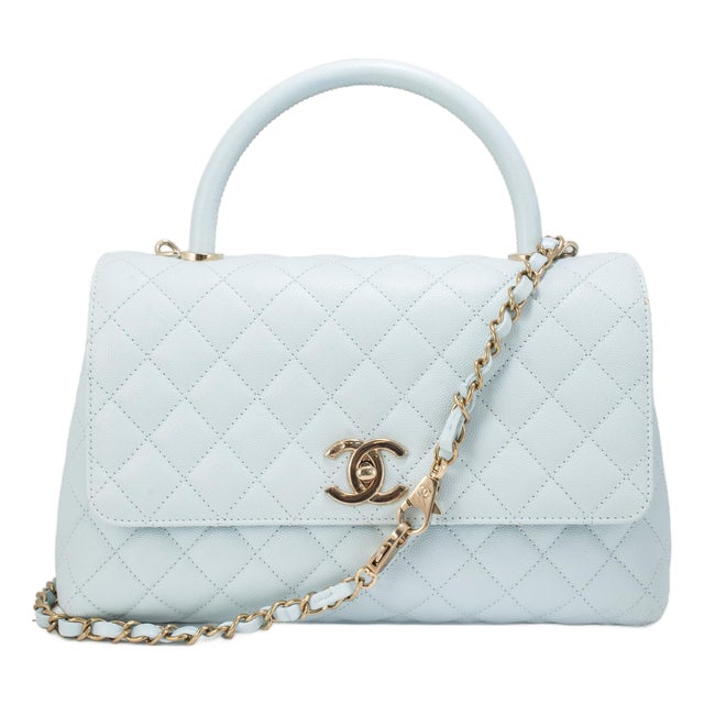 Chanel Coco Handle Medium Flap Caviar Leather Light Blue Gold-Tone Hardware Bag For Sale
