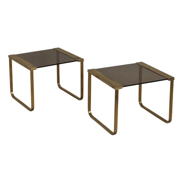 Vintage Bedside Tables in Brass and Smoked Glass, Italy, 1960s, Set of 2 For Sale