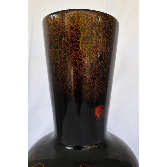 Japanese Mid-Century Japanese Black Lacquered Wood Vase With Angelfish Maki-E Decoration 16.5” For Sale - Image 3 of 12