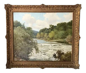 1960s "River in Hill County" Texas Landscape Oil Painting, Framed