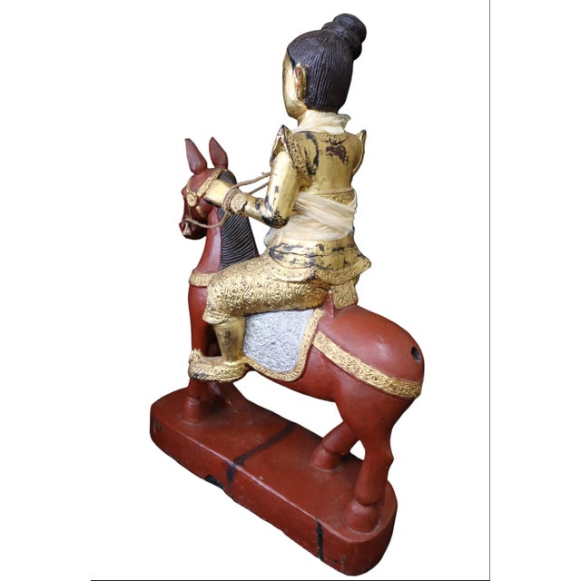 Wood Antique Burmese Statue of Nat on Horseback For Sale - Image 7 of 16