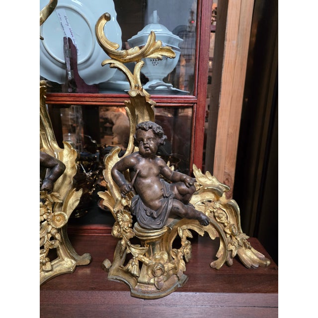 Antique French Chenets With Cherubs For Sale - Image 9 of 10