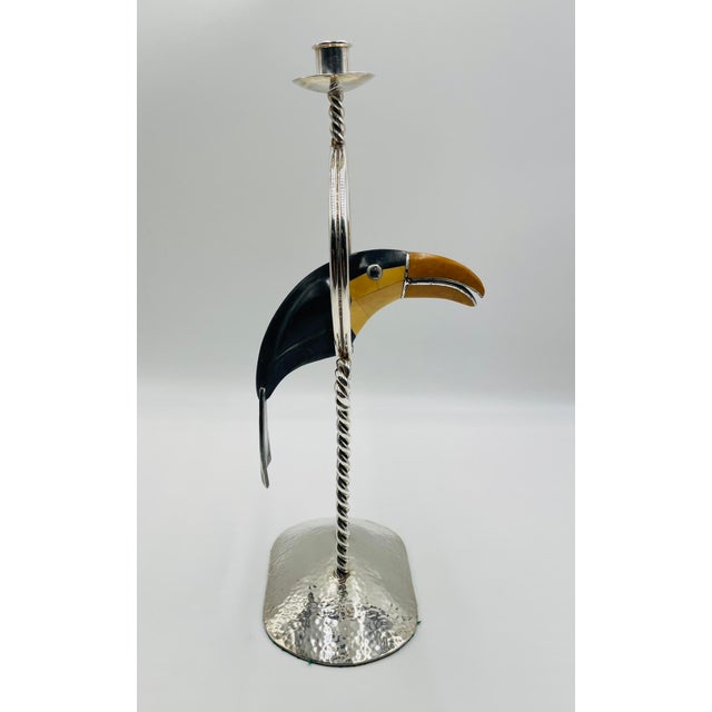 1980s 1980s Emilia Castillo Silver-Plated Toucan Candlestick With Onyx Inlay, Taxco Mexico For Sale - Image 5 of 18