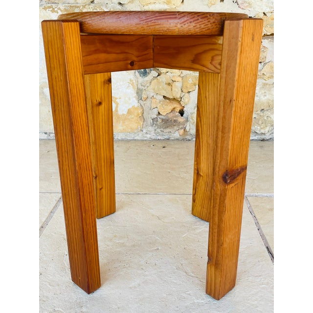 Vintage Fir Wood Stool with Fins, 1970s For Sale - Image 12 of 18