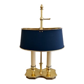 Mid-20th Century Brass Bouillotte Lamp With Black Tole Shade For Sale
