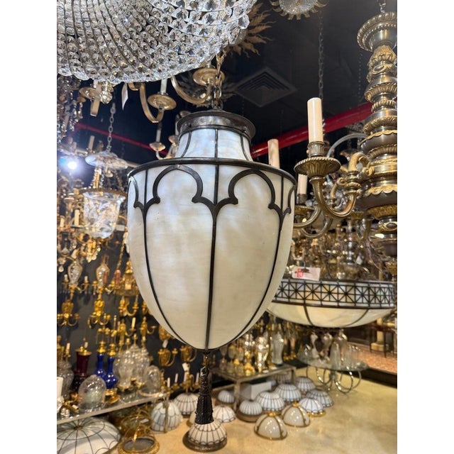 Glass 1900 Leaded Glass Light Fixture For Sale - Image 7 of 7