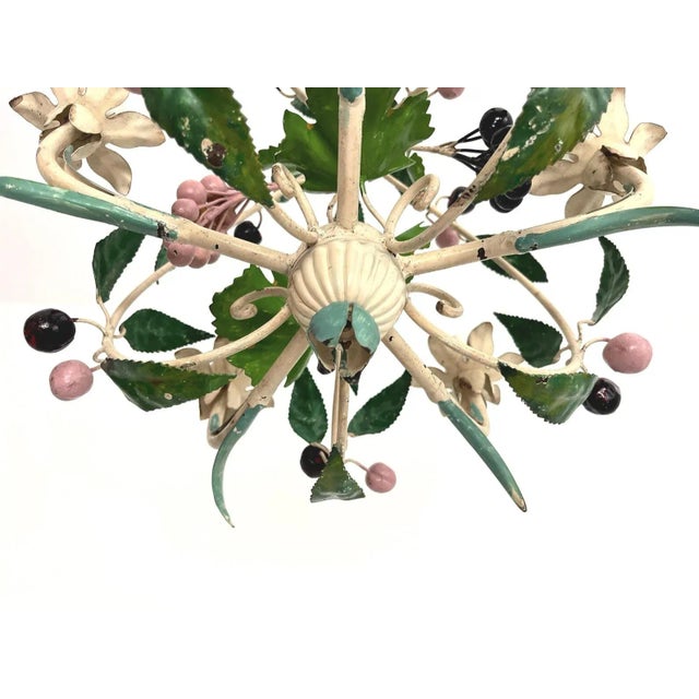 Cream Italian Tole Cherries Chandelier, 1950s For Sale - Image 8 of 12