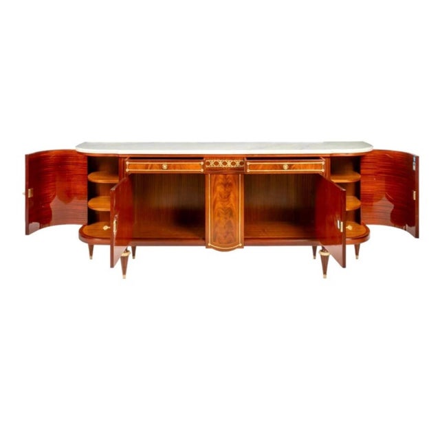 French Large French Louis XVI Style Demilune Enfilade Sideboard Buffet, Marble Top For Sale - Image 3 of 9