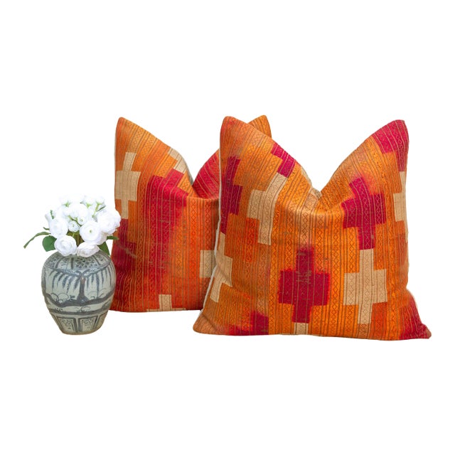 Tapurthala Mosaic, a Pair Heirloom Bagh Phulkari Pillows For Sale