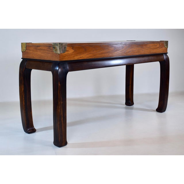 Chestnut Ming Campaign Style Burl-Wood Console Table For Sale - Image 8 of 11