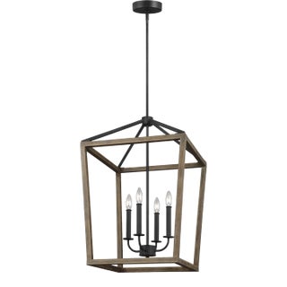 Sean Lavin by Visual Comfort Studio Gannet Medium Chandelier, Weathered Oak Wood/Antique Forged Iron For Sale