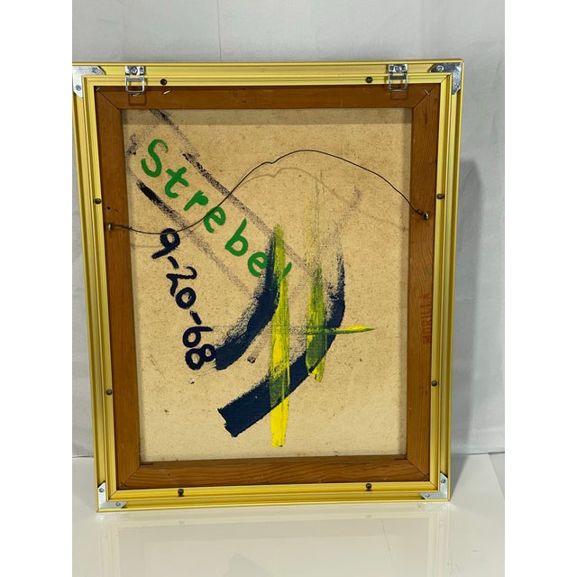 1968 Signed Abstract Figurative Painting in Navy & Emerald Green For Sale - Image 12 of 12