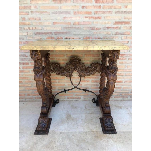 19th Century Console Carved Table Renaissance with Beige Marble Top For Sale - Image 16 of 18