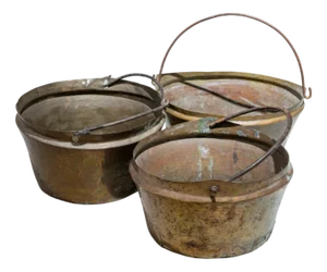 Antique Spanish Copper Cauldrons with Handles, Set of 3