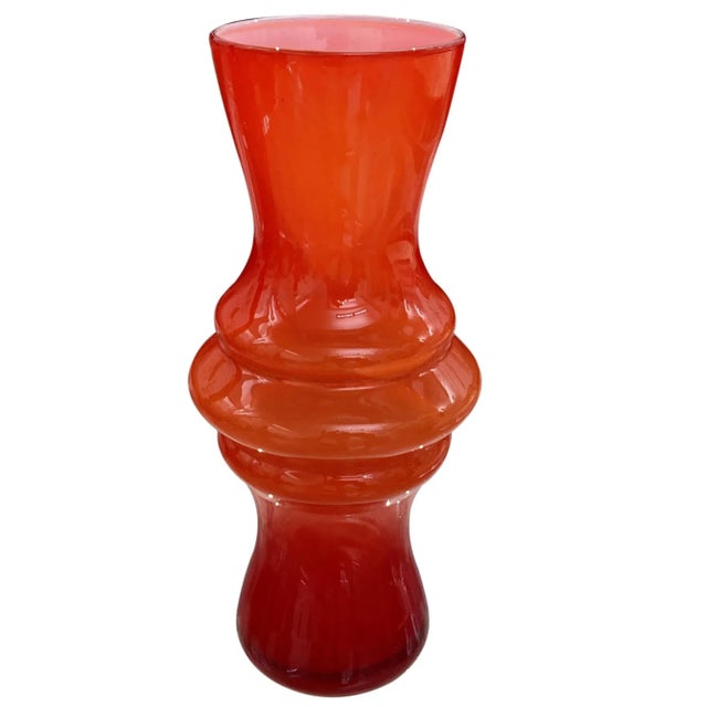 Red Vintage Red/White Cased Glass, Scandinavian Hooped Vase For Sale - Image 8 of 8