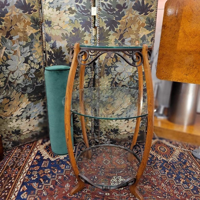 Mid-Century Modern Mid-Century Side Table in Wood, Wrought Iron and Glass, France, 1950s For Sale - Image 3 of 15