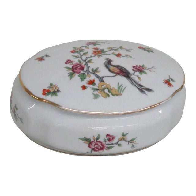 Limoges Porcelain Flower Bird Decoration Large Dresser Vanity Jewelry Box For Sale