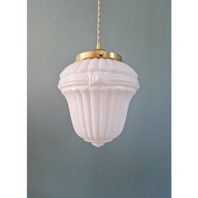 1920s Art Deco Pendant Light in Pressed Molded Milk Glass, 1920s For Sale - Image 5 of 11
