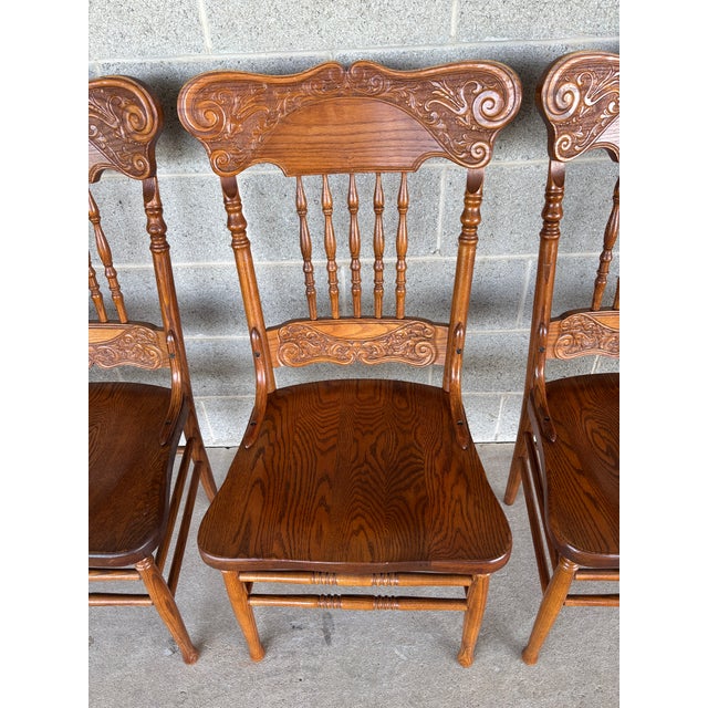 Late 20th Century Tom Seely Oak Press Back Dining Chairs - Set of 4 For Sale - Image 5 of 13