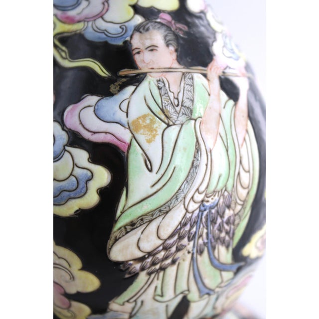 Antique Chinese Famille Noir Porcelain Vase, Double Gourd Shape, Qing Dynsty 15" For Sale - Image 10 of 13