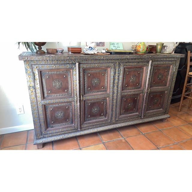 Early 20th Century Mid-Century Modern Hardwood Buffet/Sideboard With Hammered Brass For Sale - Image 5 of 12