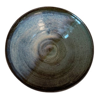 Vintage 1970’s Signed Colorblocked Studio Piece in Brown Terracotta With Olive Green & Taupe With Blue Glaze For Sale