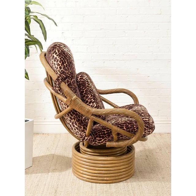 Mid 20th Century Vintage Tiki Bamboo Lounger With Leopard Print Upholstery For Sale - Image 5 of 12