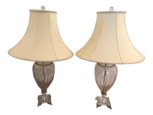 Crystal and Brass Schonbek Lamps With Shades - a Pair