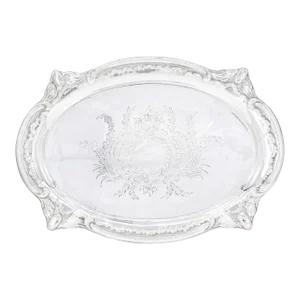 English Silver Plated Oval Shape Hand Decorated Interior Serving Tray