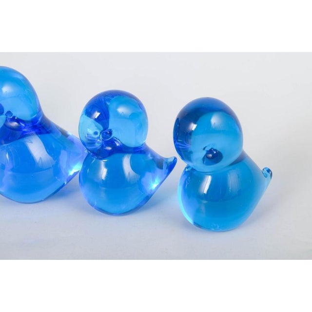 Five Duck Figurines in Blue Art Glass by Josef Marcolin for FM Ronneby, 1970s, Set of 5 For Sale - Image 3 of 5