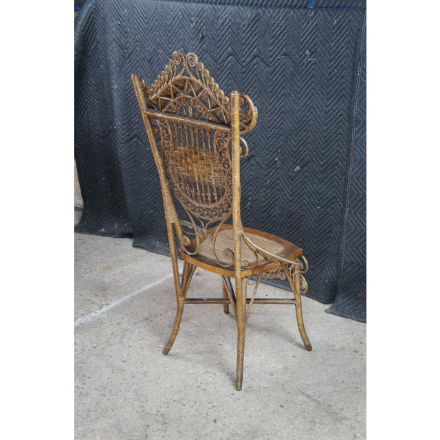Antique Victorian Indianapolis MFG Co Wicker Rattan Portrait Chair 46" For Sale - Image 10 of 13