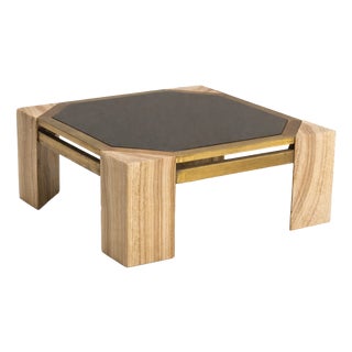 Stone and Brass Coffee Table, Italy, 1970s For Sale