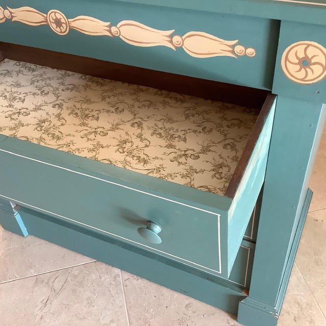 Teal 1930s Federal Style Folk Art 3 Drawer Dresser For Sale - Image 8 of 15