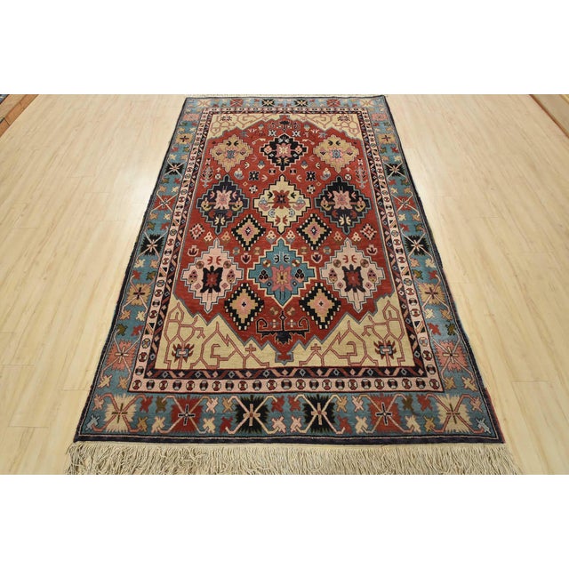 Tribal Heriz Rug 5’10” X 9’1” Red Wool Vintage Tribal Hand-Knotted Oriental Carpet For Sale - Image 3 of 15