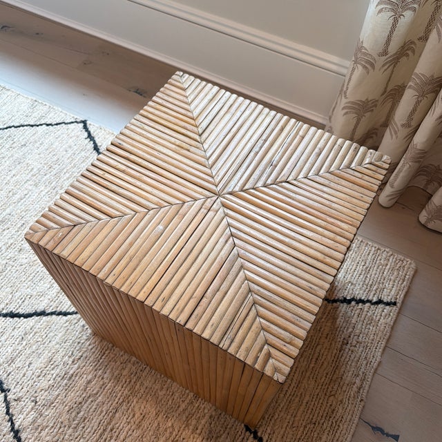 Vintage Split Reed Rattan/Bamboo Cube Side Table in the Style of Gabriella Crespi For Sale In New York - Image 6 of 10