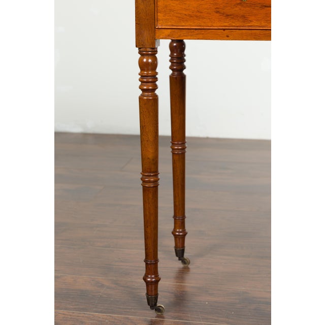 English 1820s Walnut Side Table with Single Drawer, Turned Legs and Casters For Sale - Image 10 of 12