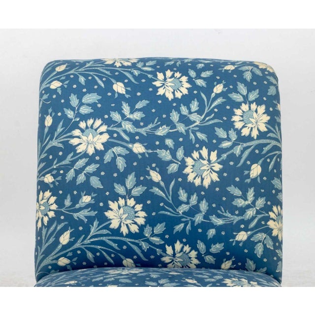 Late 20th Century Blue Floral Print Upholstered Chair & Ottoman For Sale - Image 5 of 12
