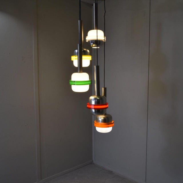 Mid-Century Modern Pendant Lights in White and Colored Plastic from Stilnovo, 1960s, Set of 5 For Sale - Image 3 of 14