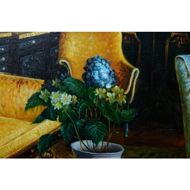 Large Oil Painting of Traditional Room Setting For Sale - Image 4 of 8