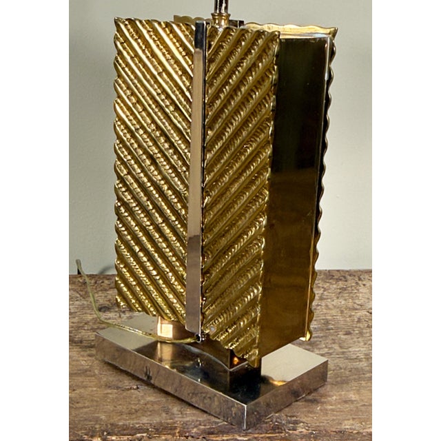Metal Vintage Hollywood Regency Maison Baguès Brass and Chrome Table Lamp For Sale - Image 7 of 11