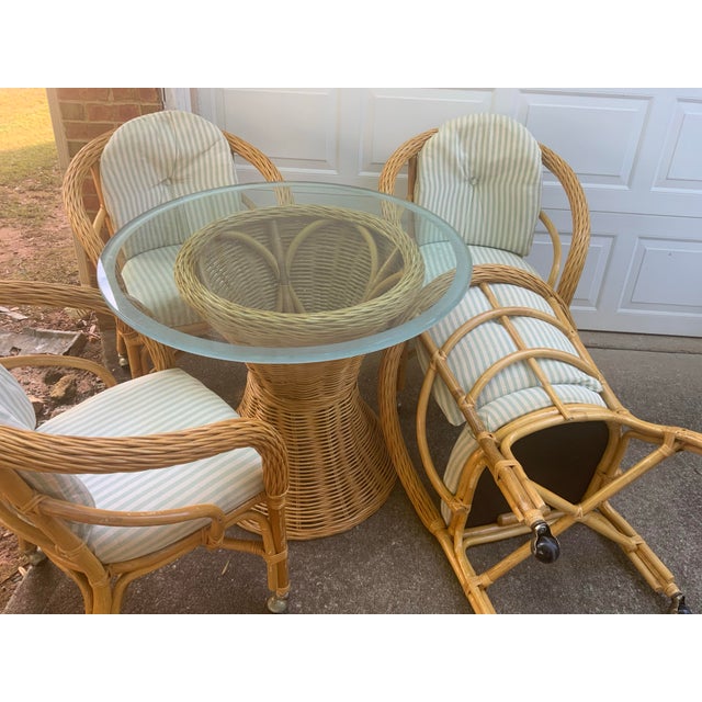 Wood Vintage Set of 5 Pieces Bamboos and Rattan Dining Room Table and Chairs For Sale - Image 7 of 8