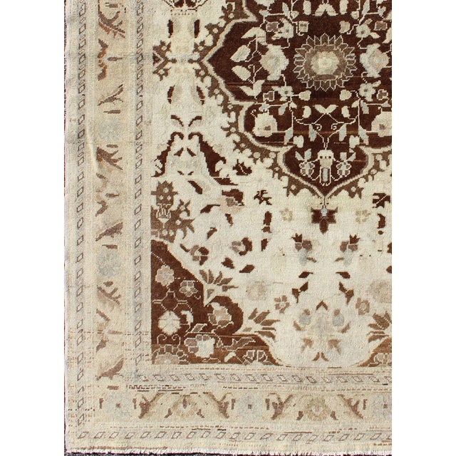 Traditional Vintage Tabriz Rug With Intricate Floral Medallion in Brown and Ivory 4'8 X 7'2 For Sale - Image 3 of 7