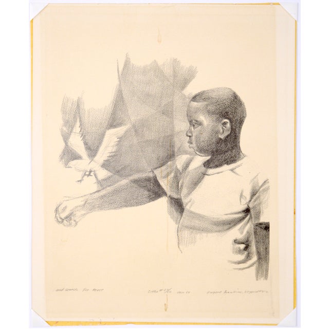 1960s "And Search for Peace" - Rare Signed Figurative Lithograph in Ink on Paper by Eugene Hawkins For Sale - Image 5 of 6