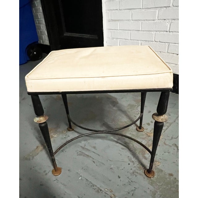 1960s Black Iron Stool With Brass Accents For Sale - Image 9 of 12