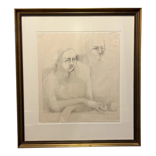 Mid 20th Century John Tuska Still Life Sketch of Man, Woman and Apple For Sale