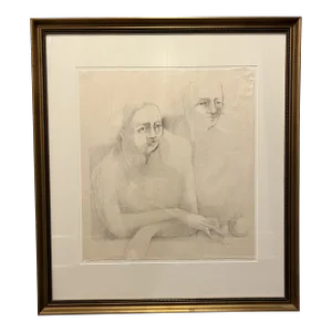 Mid 20th Century John Tuska Still Life Sketch of Man, Woman and Apple