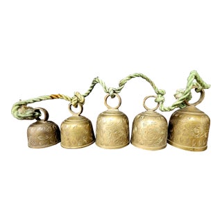 Vintage Indian Solid Brass Engraved Door Chimes - Set of 5 For Sale