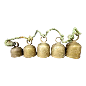 Vintage Indian Solid Bronze Engraved Door Chimes - Set of 5