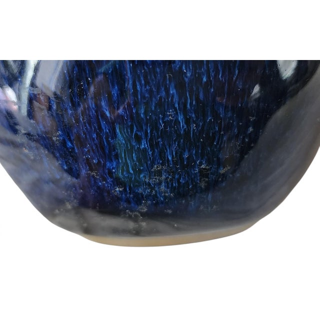 Blue Vintage Dark Indigo Blue Bulbous Formed Pottery Vase, 1980s ~ Unmarked For Sale - Image 8 of 10